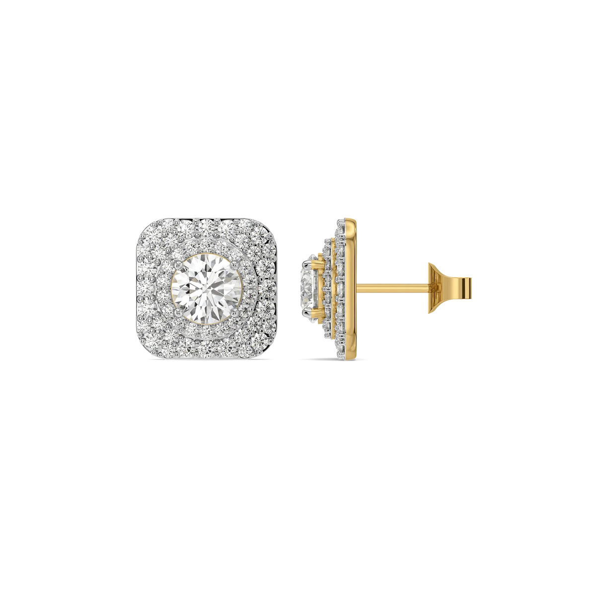 Double-Halo Pure Gold Lab Diamond Stud Earrings