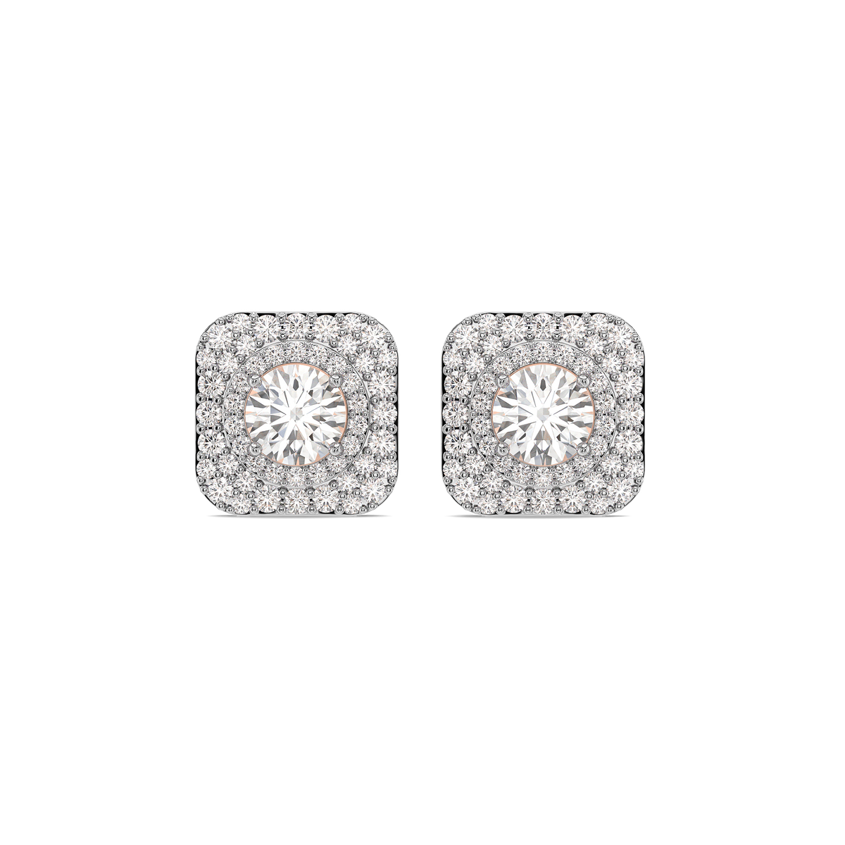 Double-Halo Pure Gold Lab Diamond Stud Earrings