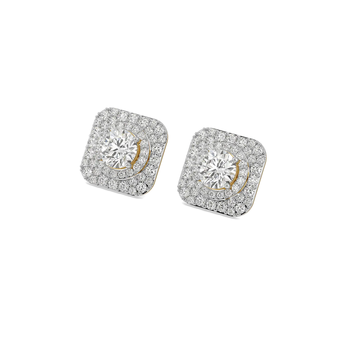 Double-Halo Pure Gold Lab Diamond Stud Earrings