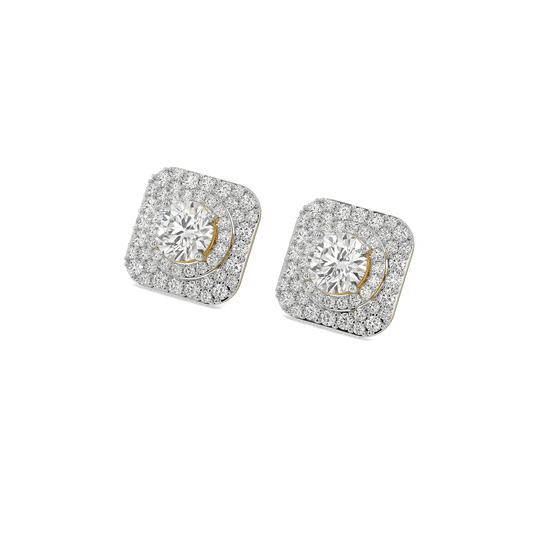 Double-Halo Pure Gold Lab Diamond Stud Earrings
