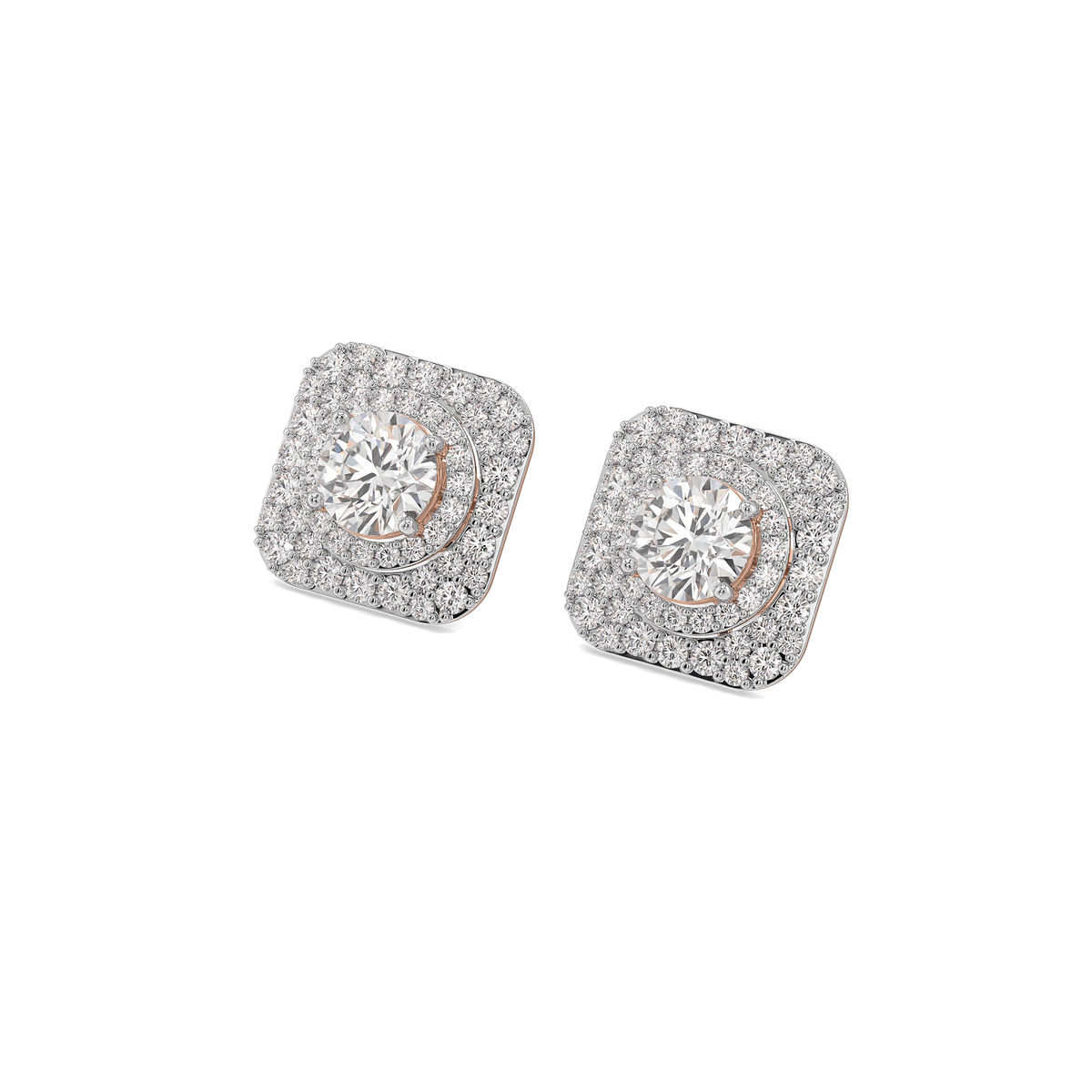 Double-Halo Pure Gold Lab Diamond Stud Earrings