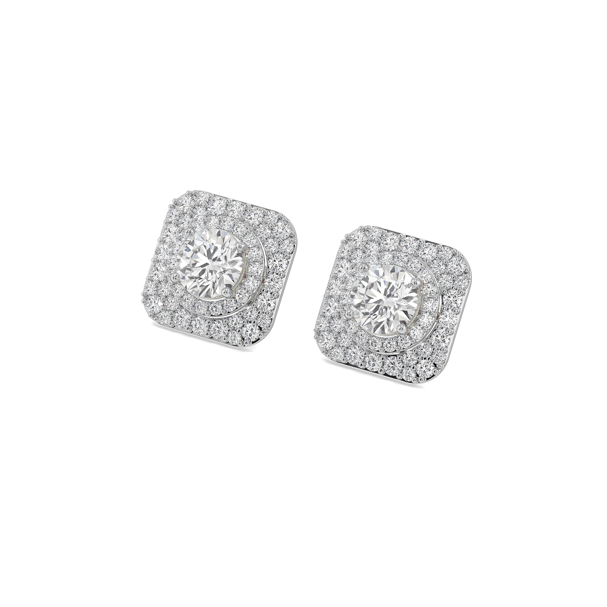 Double-Halo Pure Gold Lab Diamond Stud Earrings