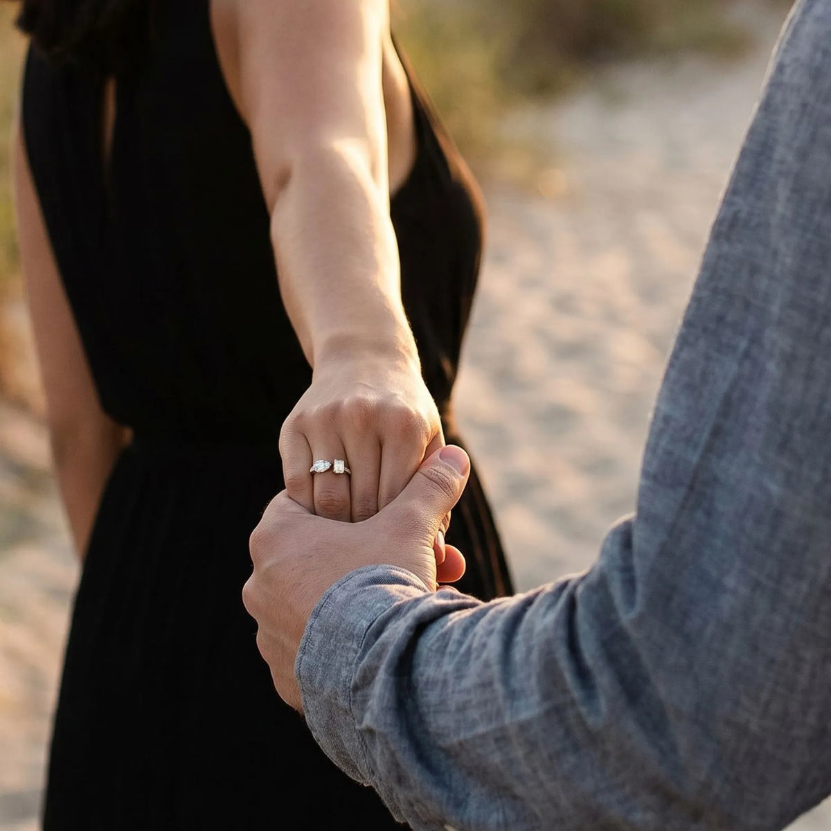 Asymmetric Love Pure Gold Lab Diamond Engagement Ring