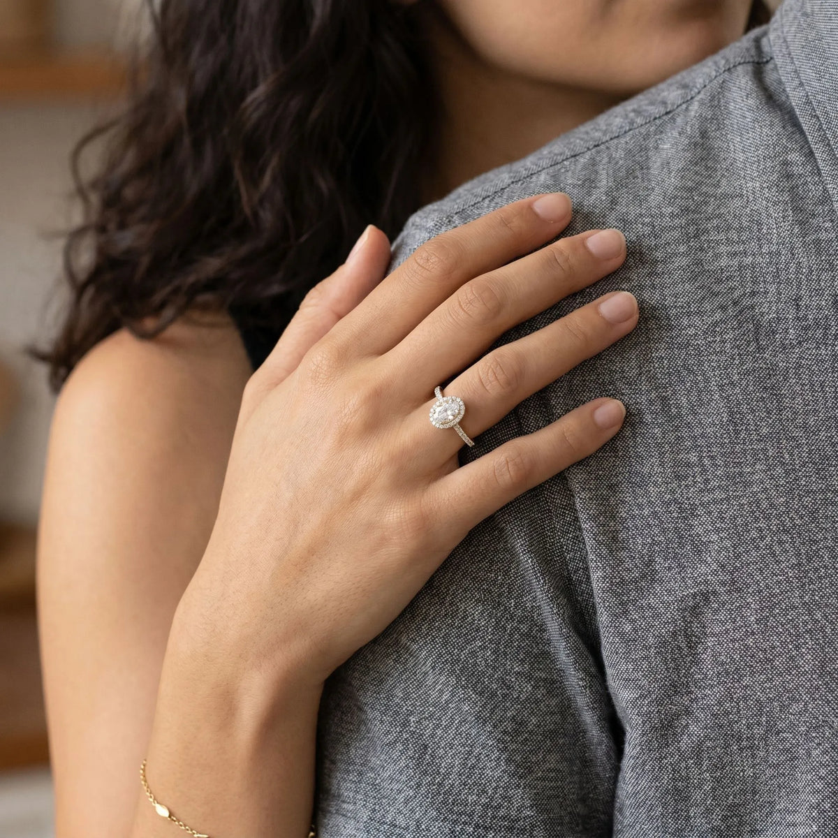 Halo Oval Pure Gold Lab Diamond Engagement Ring