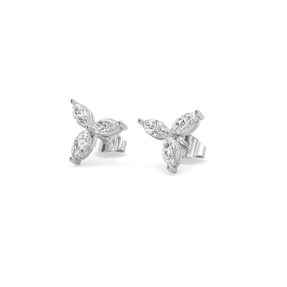Marquise Triad Studs Pure Gold Lab Diamond Earrings